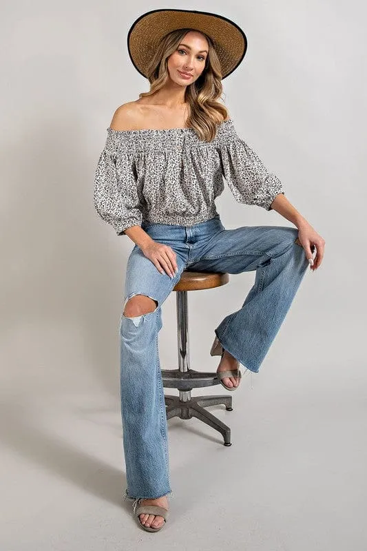 Animal Print Smocked Off the Shoulder Top *online only*
