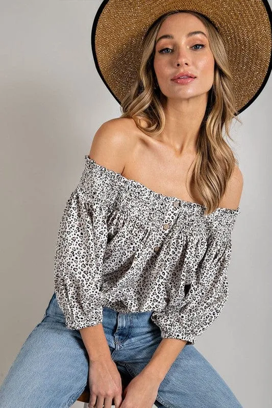 Animal Print Smocked Off the Shoulder Top *online only*