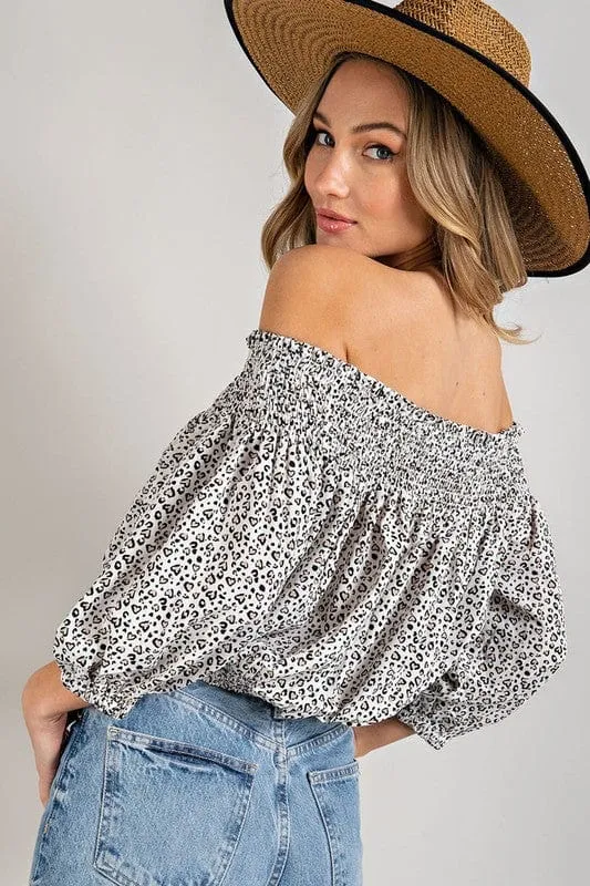 Animal Print Smocked Off the Shoulder Top *online only*