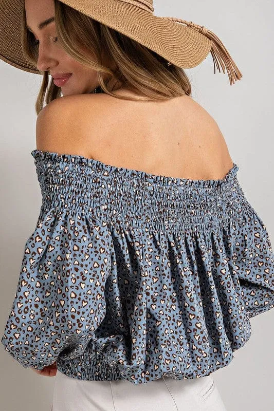 Animal Print Smocked Off the Shoulder Top *online only*