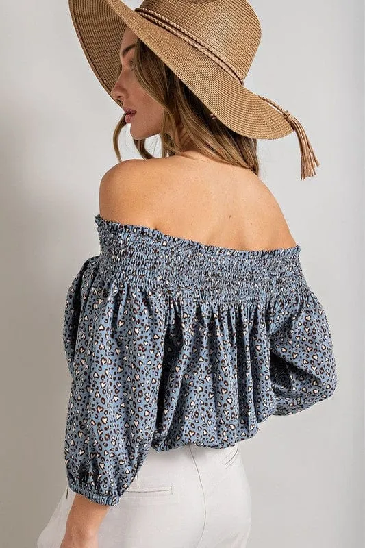Animal Print Smocked Off the Shoulder Top *online only*