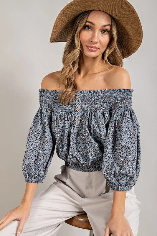 Animal Print Smocked Off the Shoulder Top *online only*
