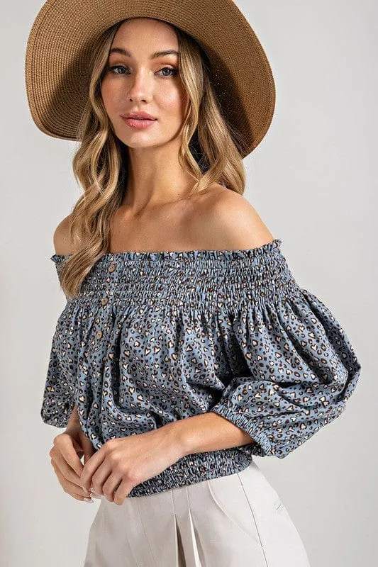 Animal Print Smocked Off the Shoulder Top *online only*