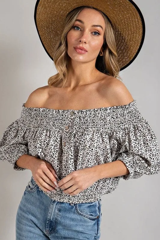 Animal Print Smocked Off the Shoulder Top *online only*