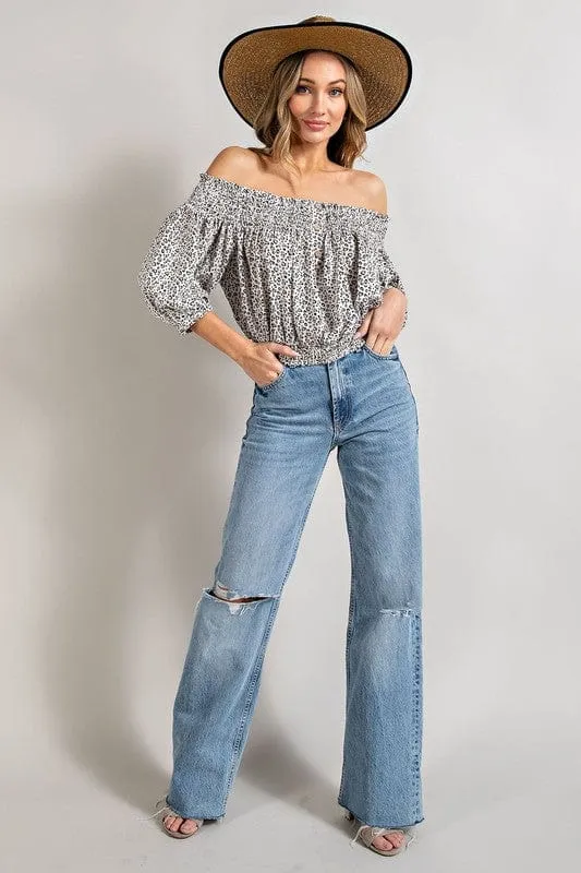 Animal Print Smocked Off the Shoulder Top *online only*