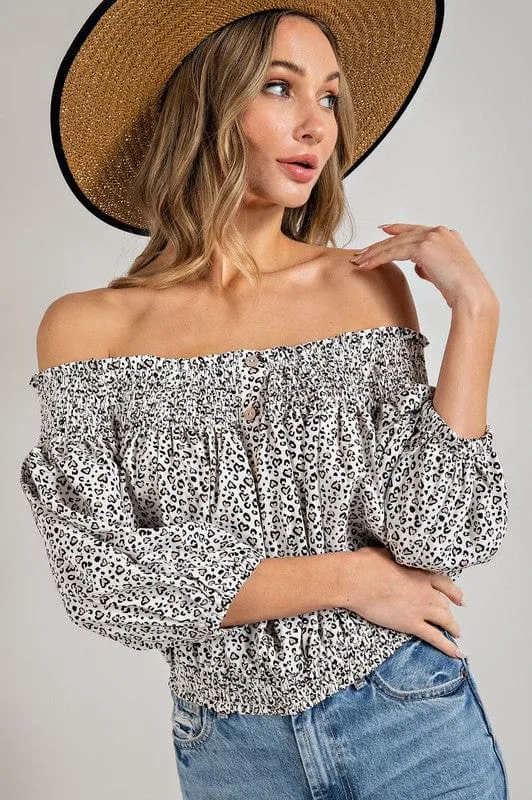 Animal Print Smocked Off the Shoulder Top *online only*