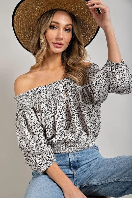 Animal Print Smocked Off the Shoulder Top *online only*