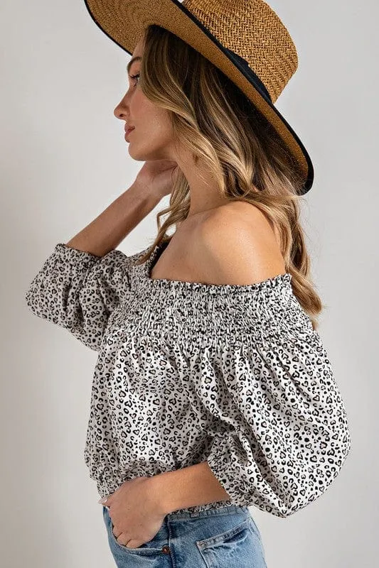 Animal Print Smocked Off the Shoulder Top *online only*