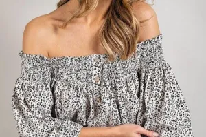 Animal Print Smocked Off the Shoulder Top *online only*