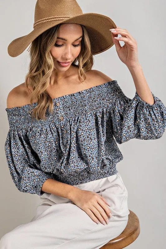 Animal Print Smocked Off the Shoulder Top *online only*