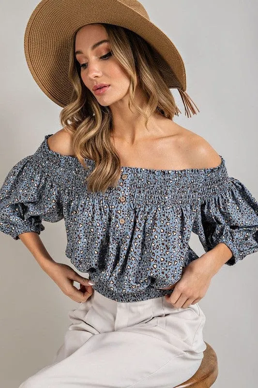 Animal Print Smocked Off the Shoulder Top *online only*