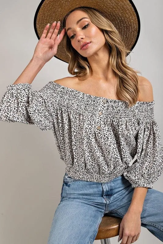 Animal Print Smocked Off the Shoulder Top *online only*