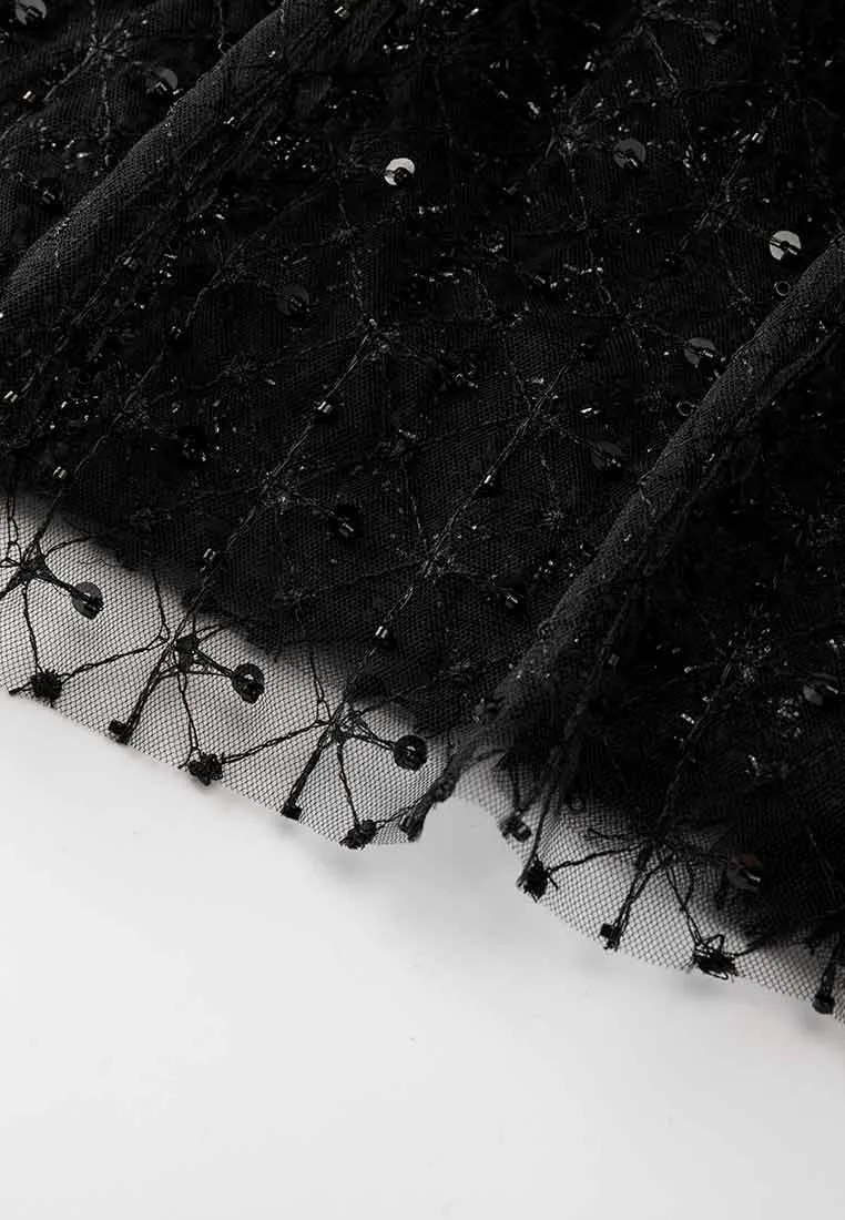 Black Mesh and Lurex Tweed Medium Coat