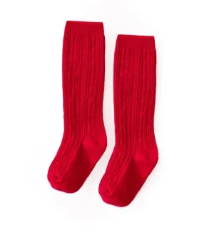 Bright Red Cable Knit Knee High Socks