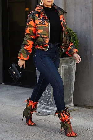 Camo Print Zip Up Puffer Coat
