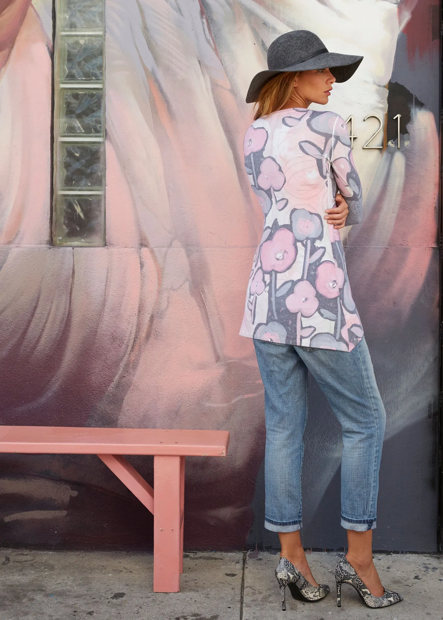 Desert Blooms Blush (17061) ~ Buttersoft 3/4 Sleeve Tunic