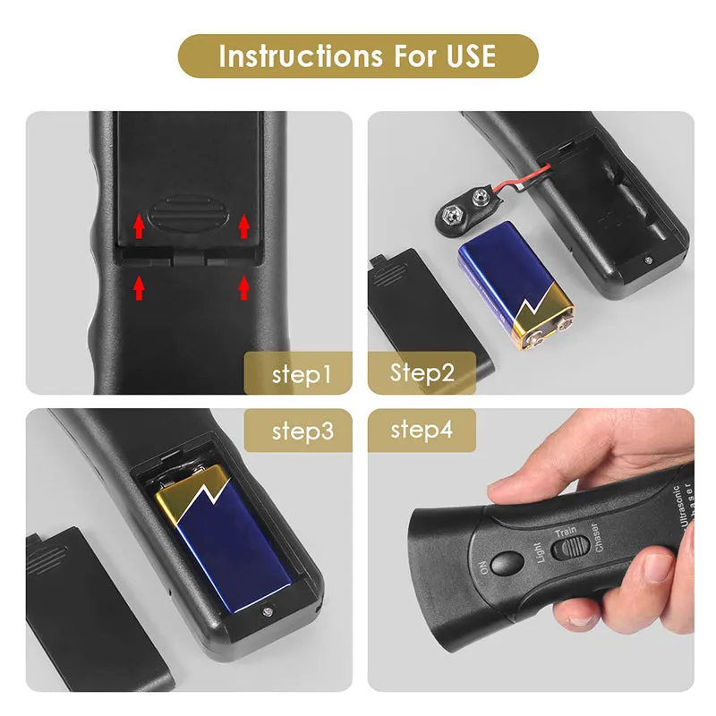 Durable Ultrasonic Dog Repeller with LED Flashlight for Bark Control