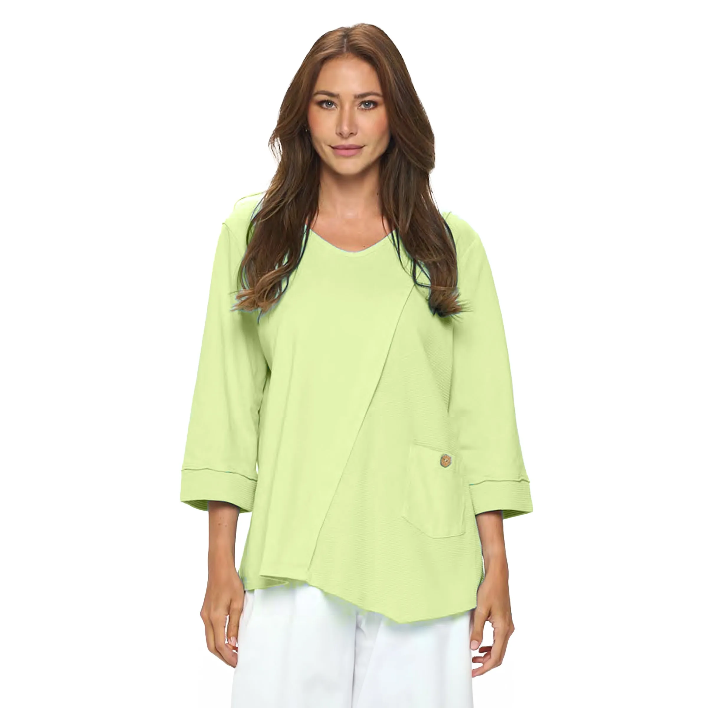 Focus Soft Knit Tunic with Waffle Contrast in Key Lime - C2004-KEY - Sizes S & M Only!