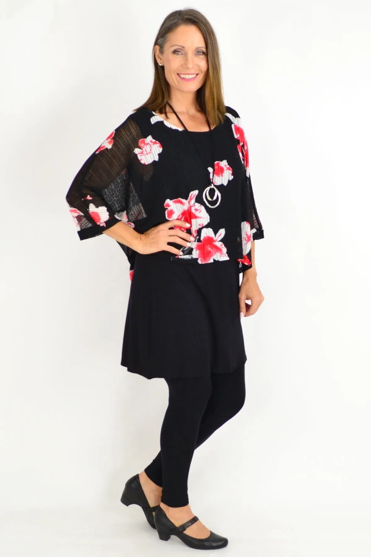 Frans Floral Overlay Tunic Top
