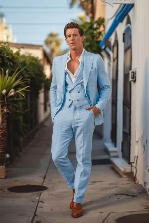 Freddie modern look Light Blue Men Suits Slim Fit Blazer Linen Suit