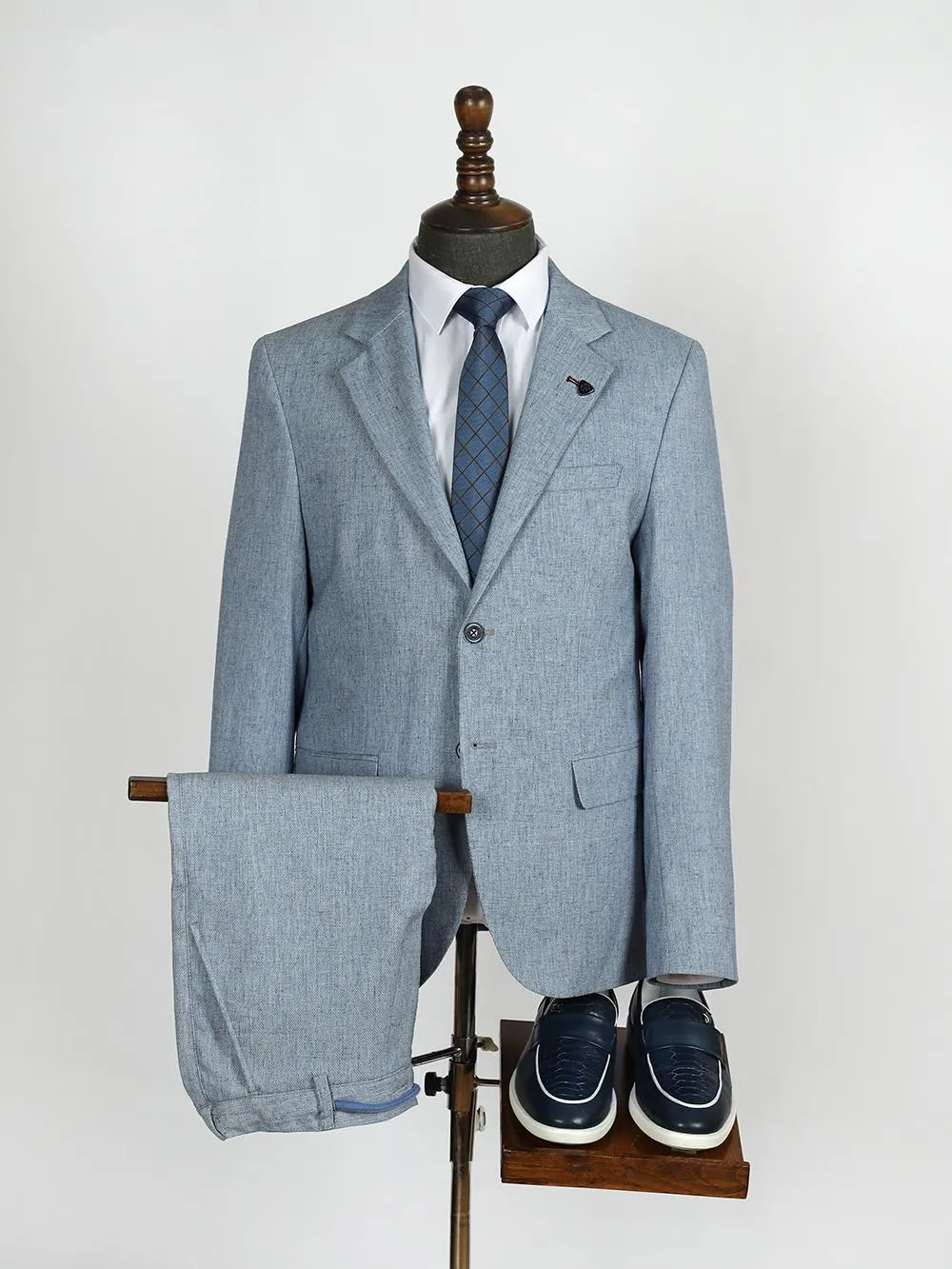 Kohen Blue Set Blazer Linen Suit