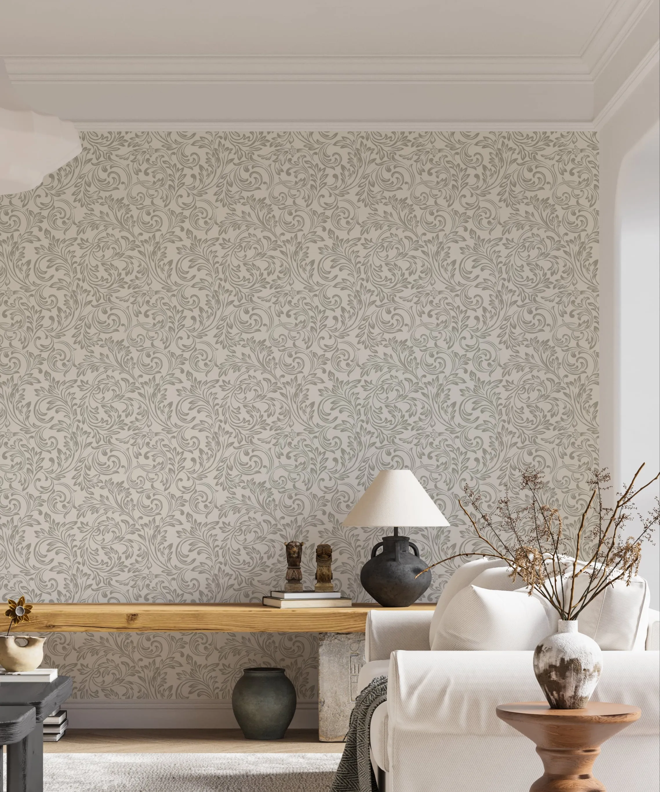Luxury Gray Baroque Wallpaper - Modern Damask Design