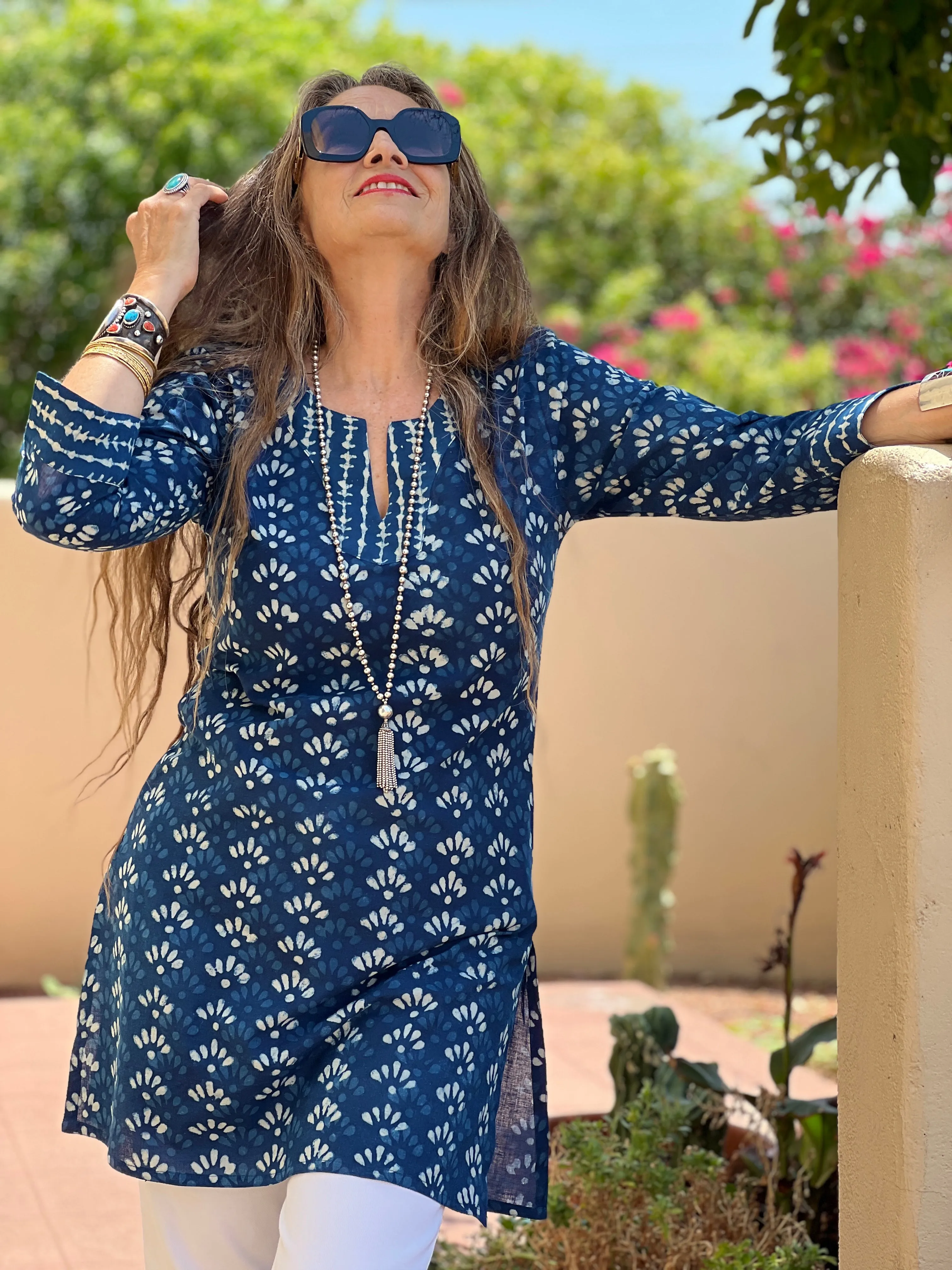 Mary Natural Indigo Dyed Block Printed Tunic