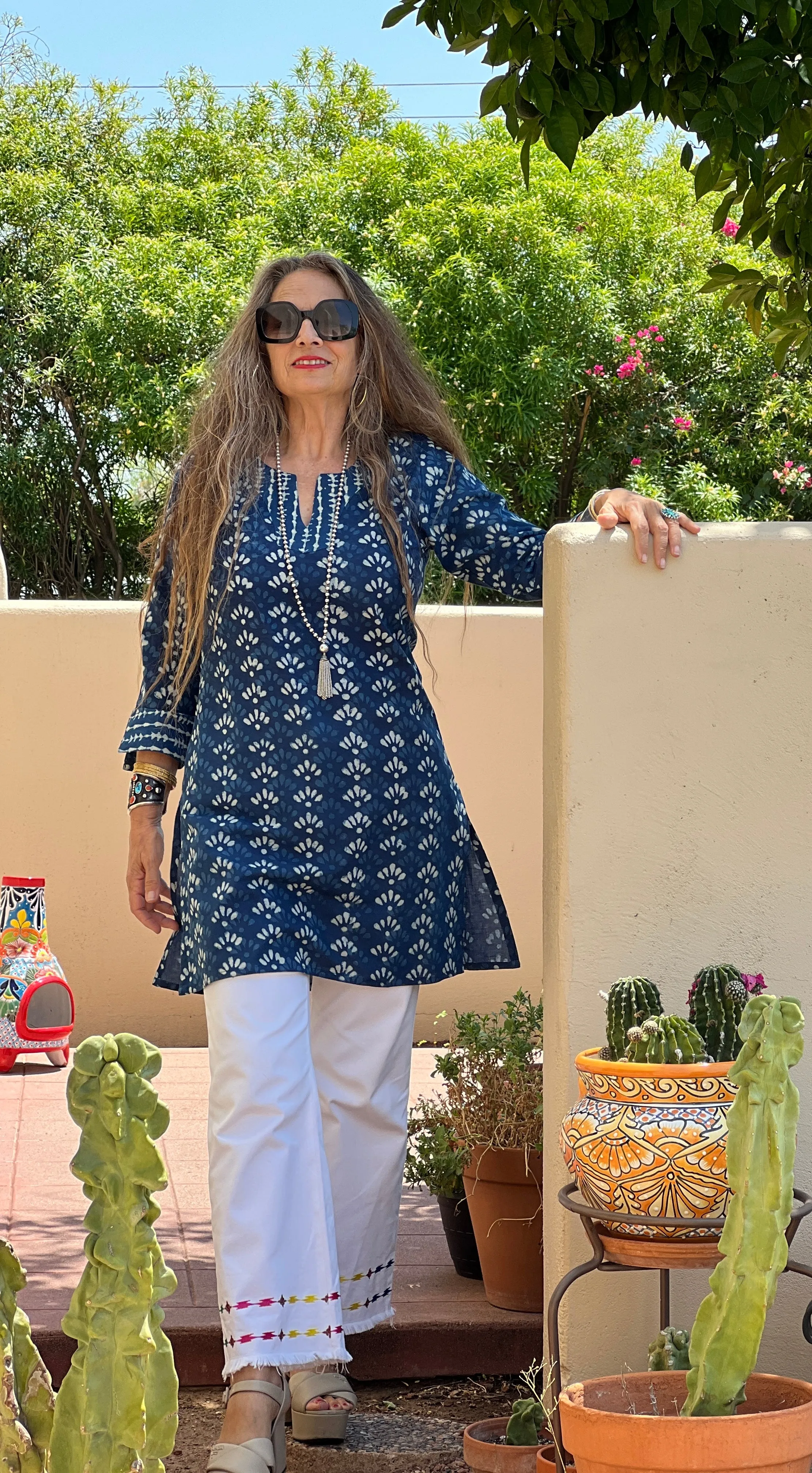 Mary Natural Indigo Dyed Block Printed Tunic