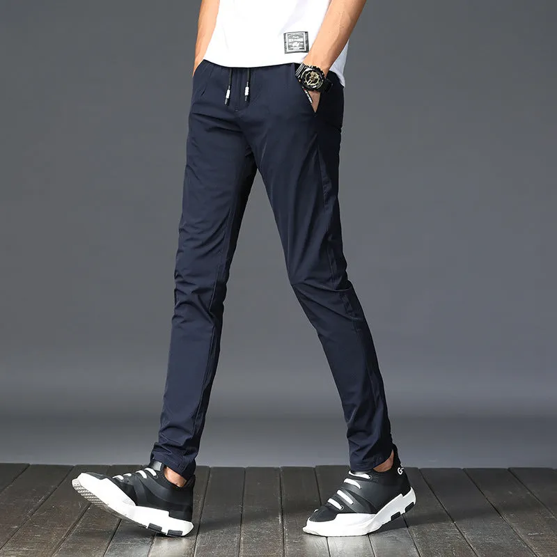 Men's casual pants in autumn and winter, men's body, elastic trousers, tightness, tight fitting trousers and thick men's pants