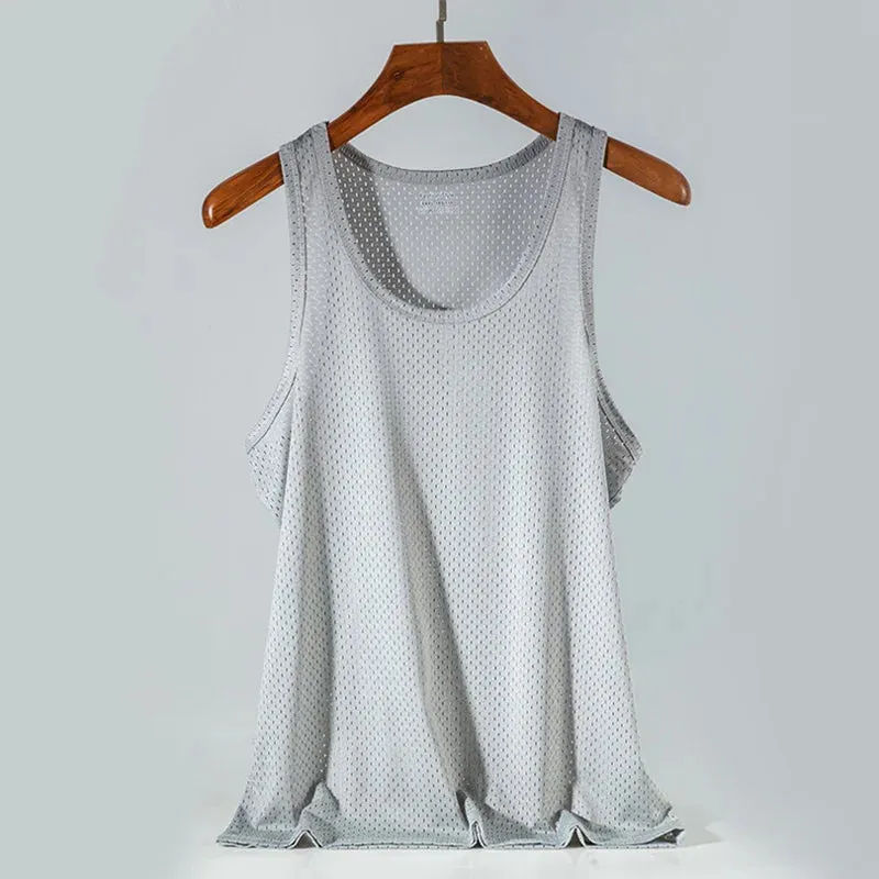 Men's Ice Silk Mesh Tank - Transparent Gym Stringer Bodybuilding Vest