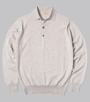 Merino Long-Sleeve Polo Argent