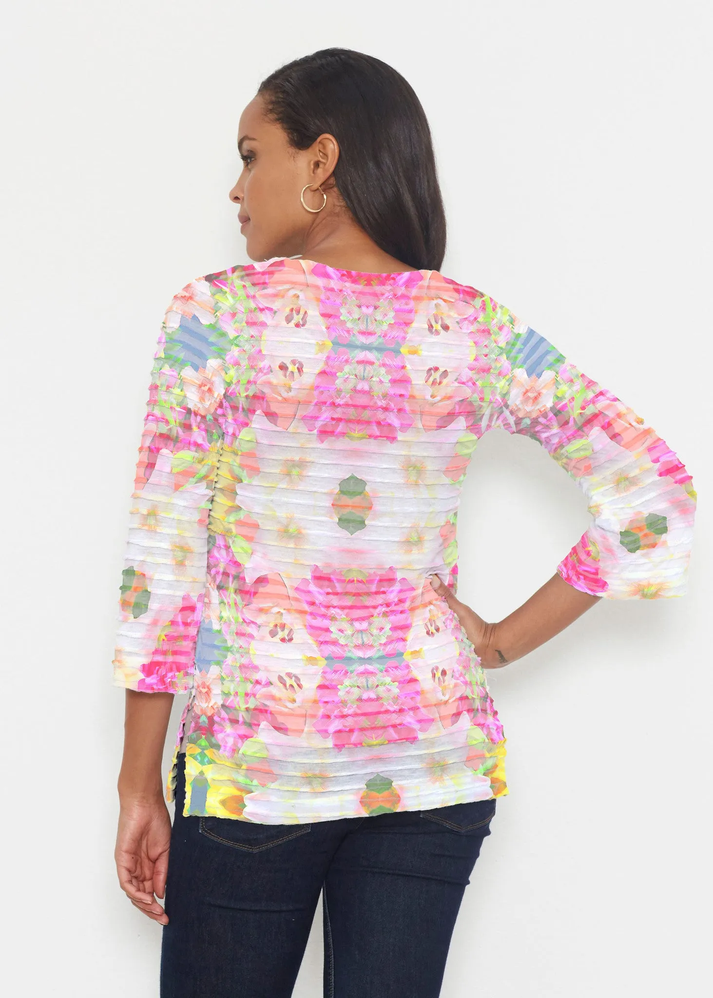 Mirage Pink (13140) ~ Banded 3/4 Bell-Sleeve V-Neck Tunic