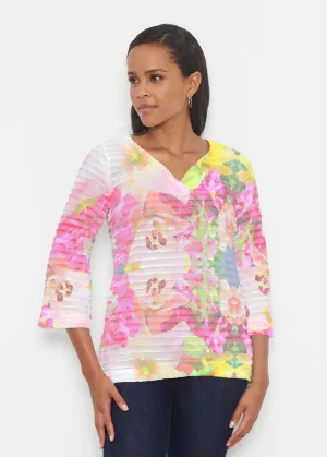 Mirage Pink (13140) ~ Banded 3/4 Bell-Sleeve V-Neck Tunic
