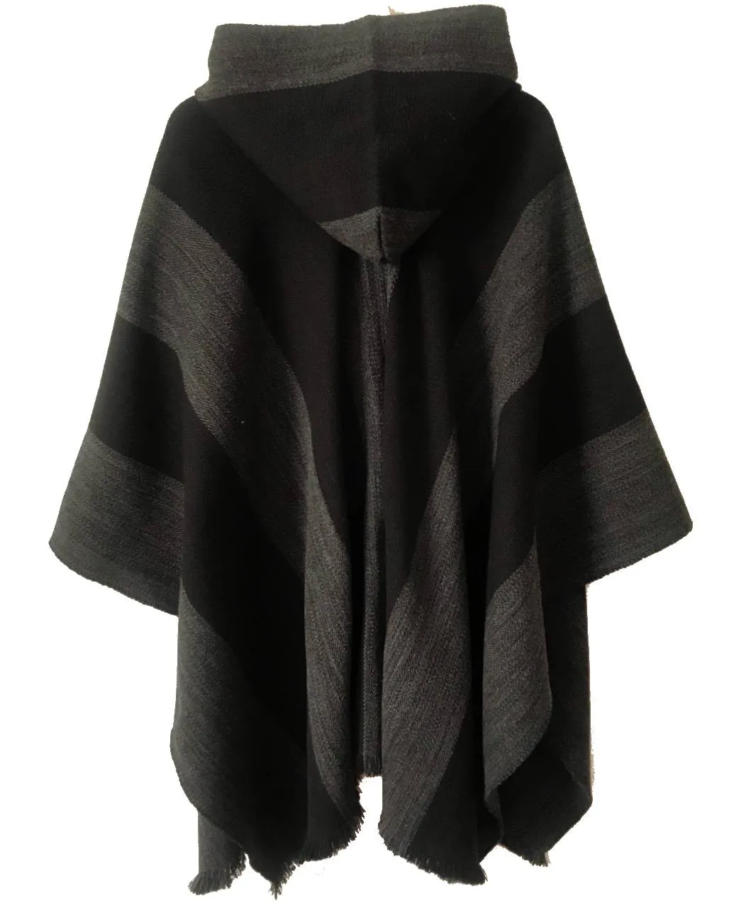 Poncho gorro Legend unisex lana y alpaca con franjas marengo y negro