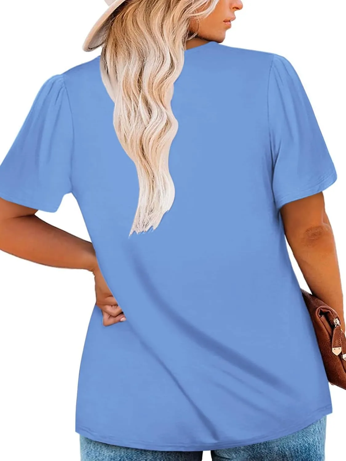 ROSRISS Plus Size Tops for Women Summer Casual T Shirts Crewneck Petal Short Sleeve Tunics