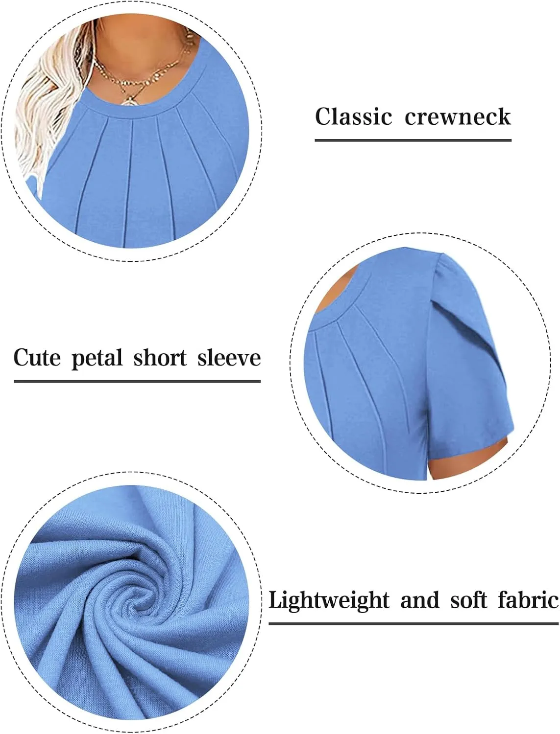 ROSRISS Plus Size Tops for Women Summer Casual T Shirts Crewneck Petal Short Sleeve Tunics