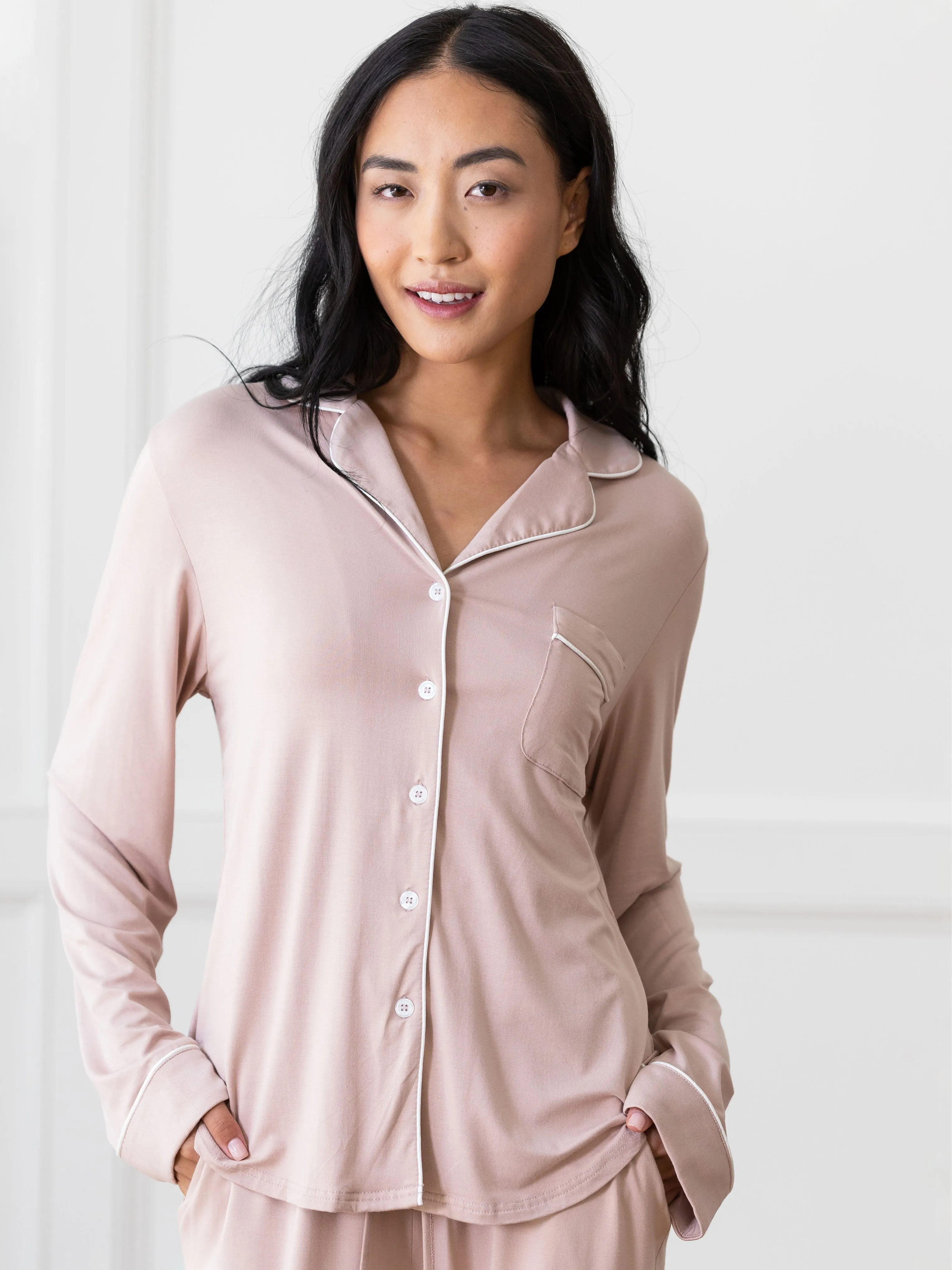 Women's Bamboo Stretch-Knit Long Sleeve Pajama Top TALL