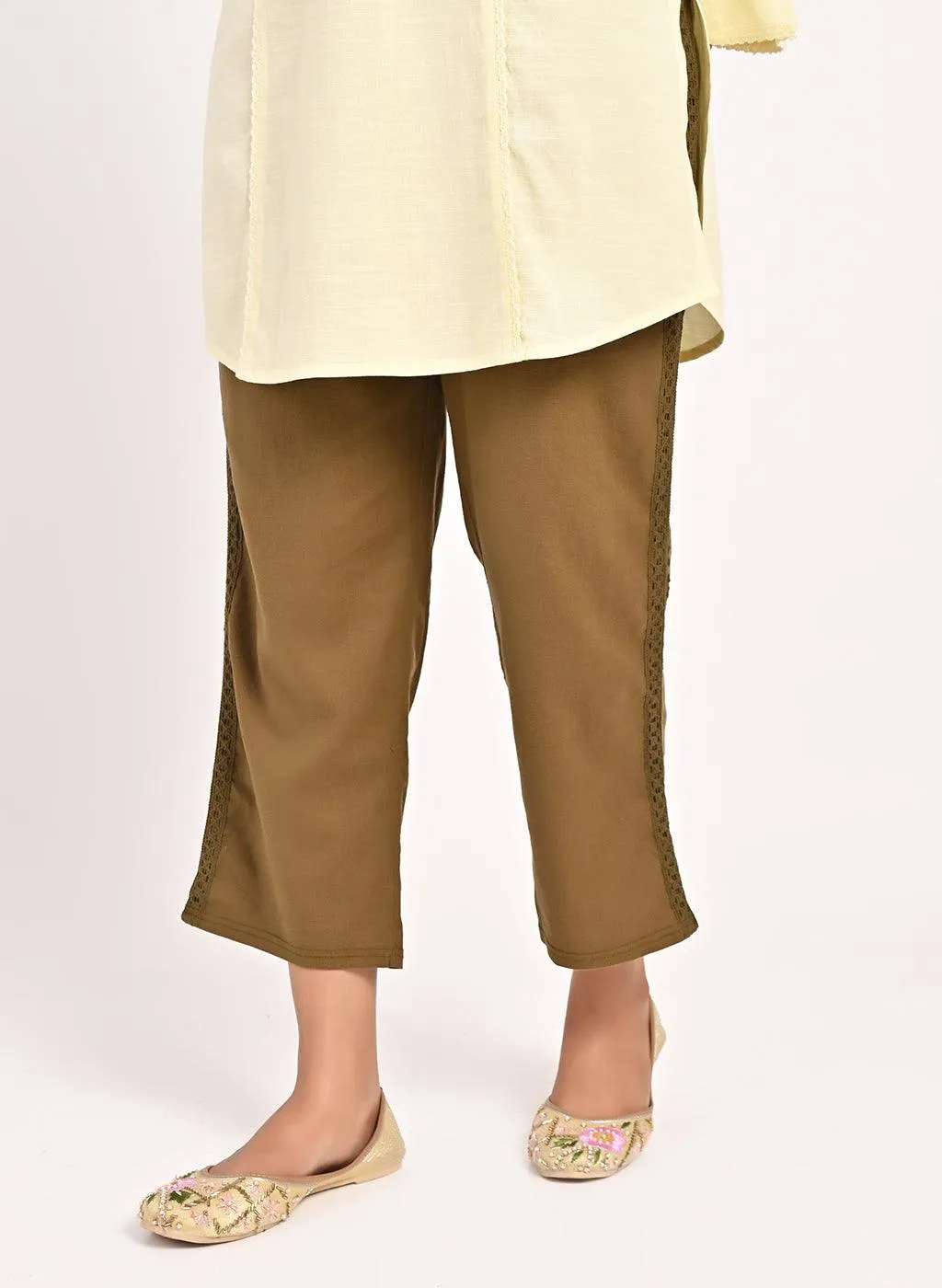 Yellow Cotton Kurti with Floral Embroidery